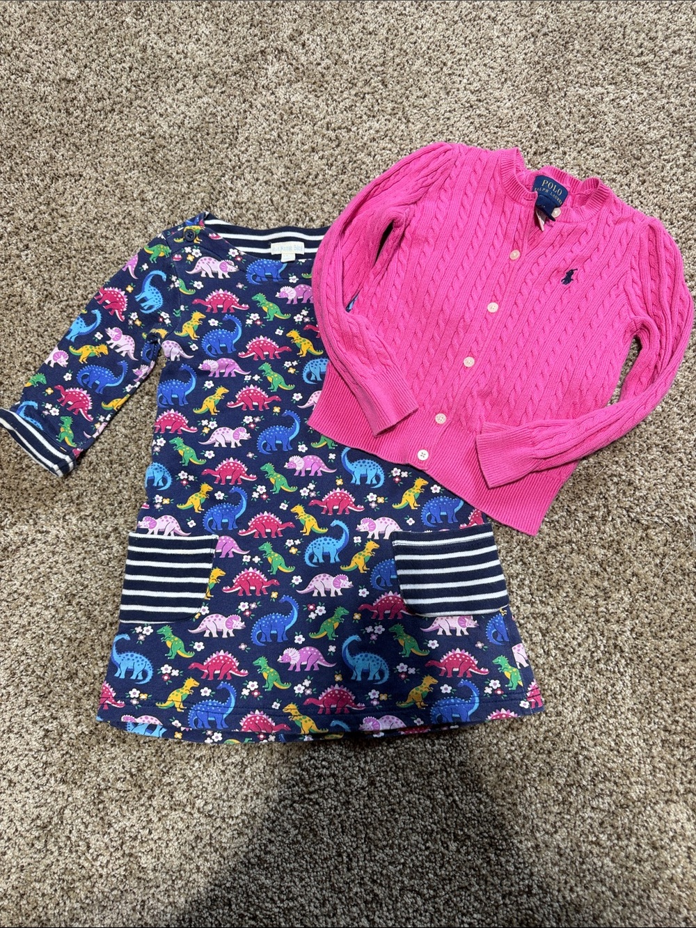 Jojo Maman Bebe Dinosaur Dress Size 3-4Ralph Lauren Pink Cardigan Sweater Size 4